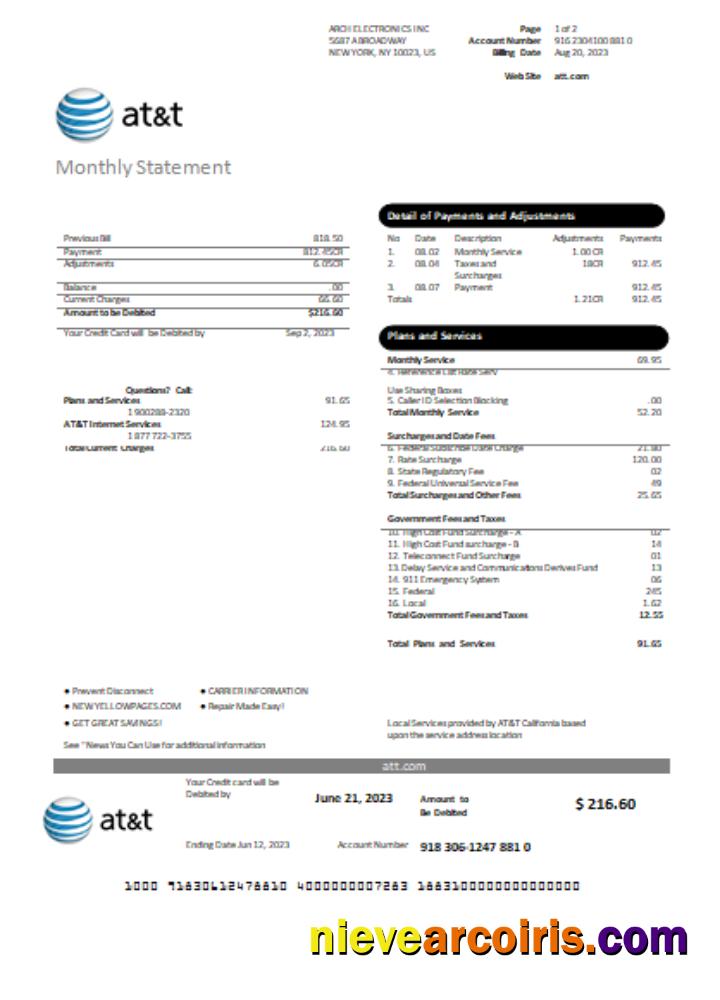 Texas AT&T telecommunications utility business bill, page 1
